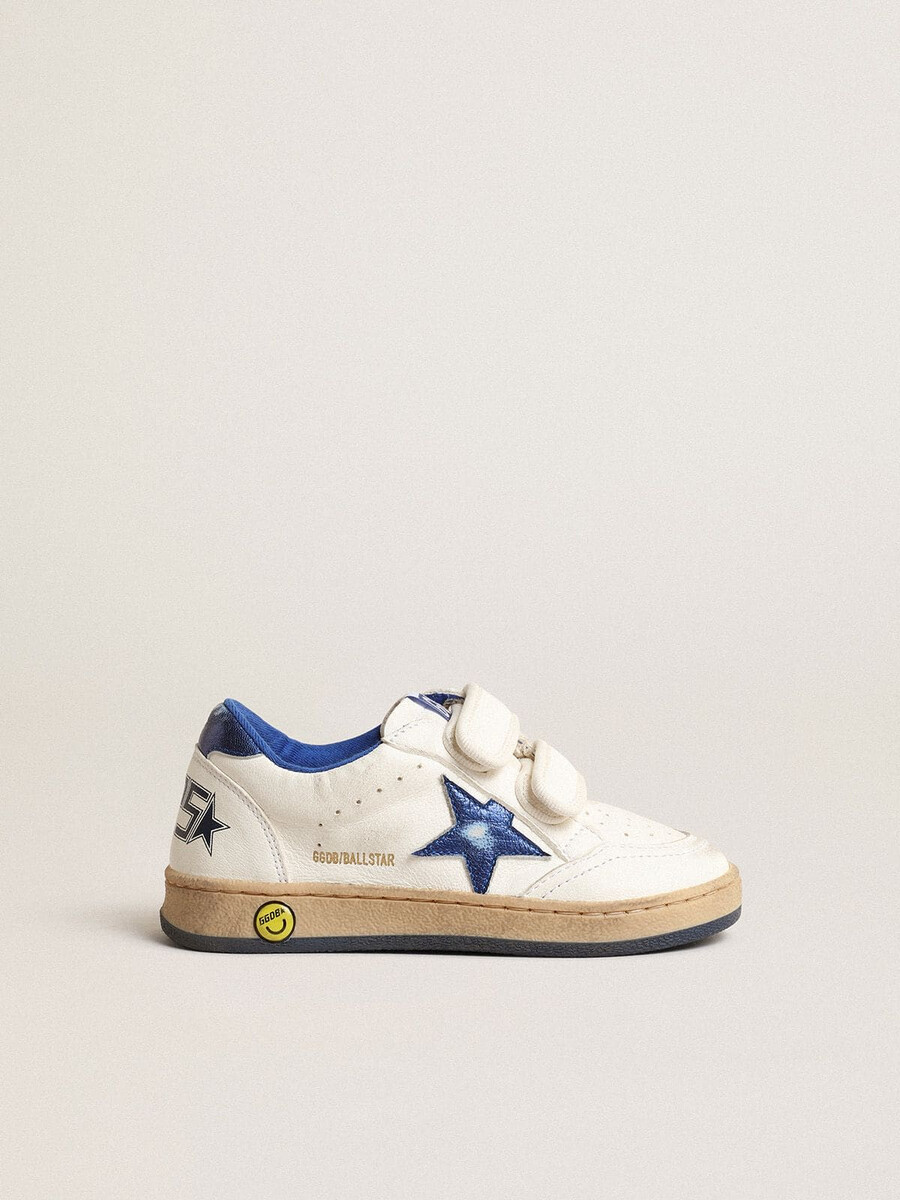 ball star junior con estrella de cuero metalizado azul y refuerzo en el talón