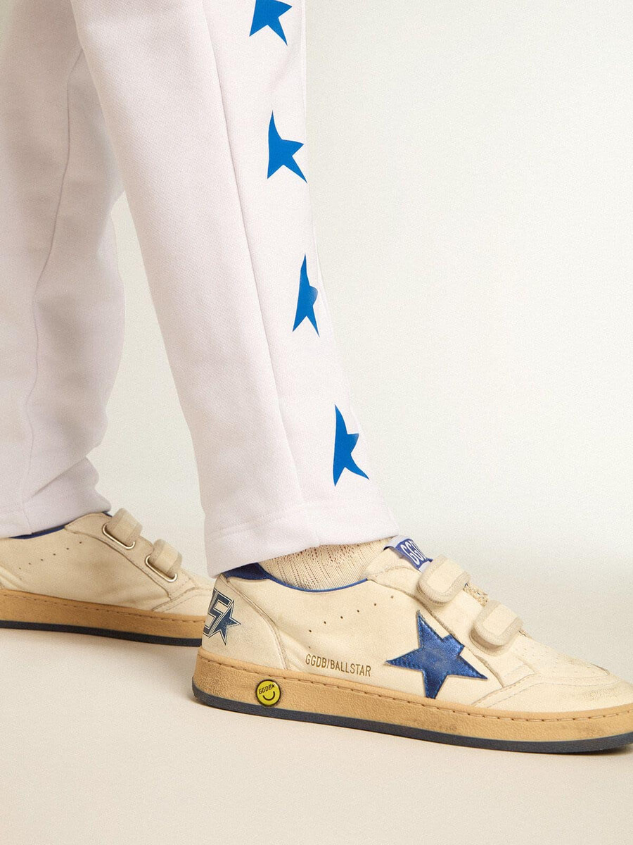 ball star junior con estrella de cuero metalizado azul y refuerzo en el talón