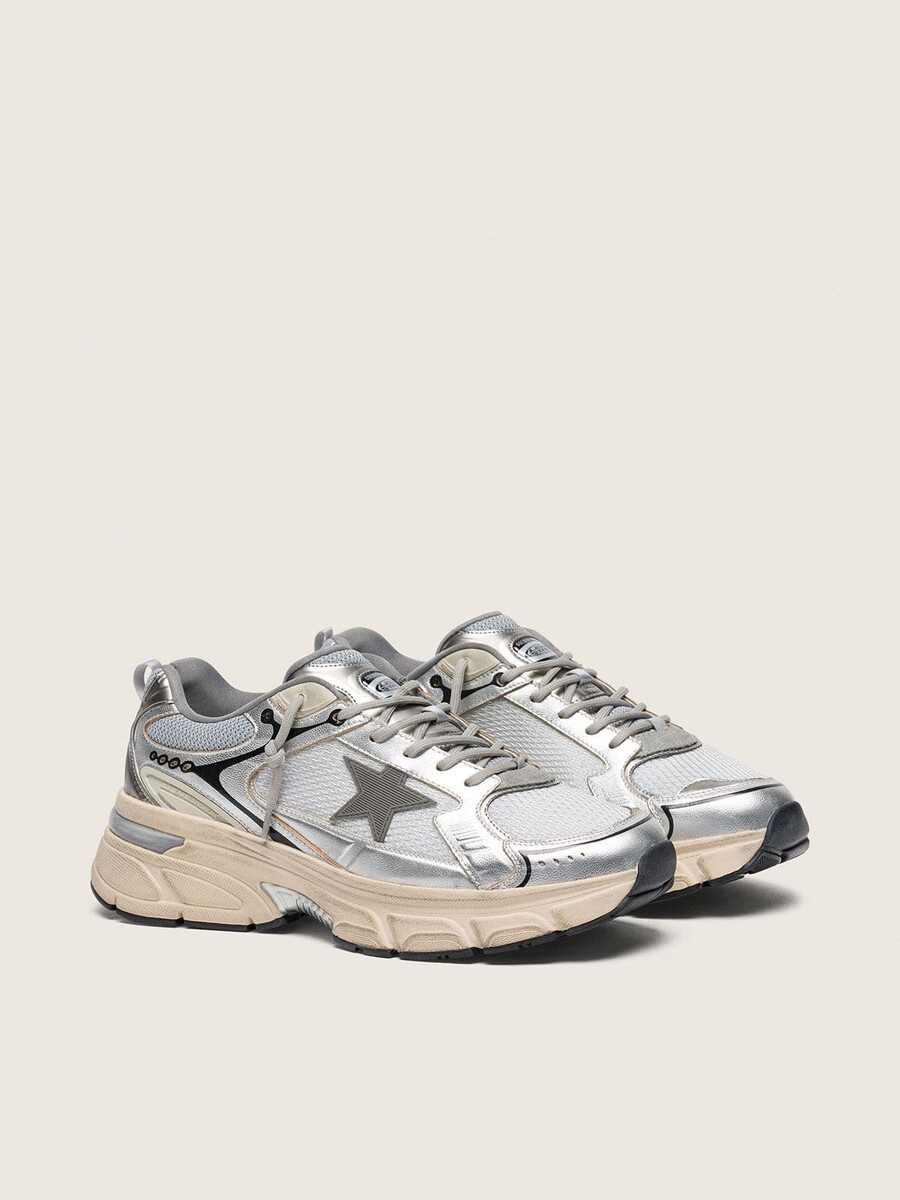 lightstar para hombre en malla gris y piel napa plateada con estrella de tpu gris