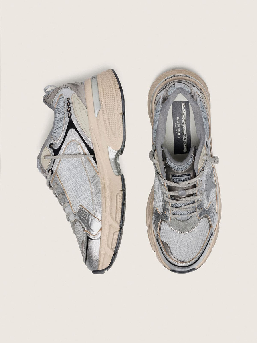lightstar para hombre en malla gris y piel napa plateada con estrella de tpu gris