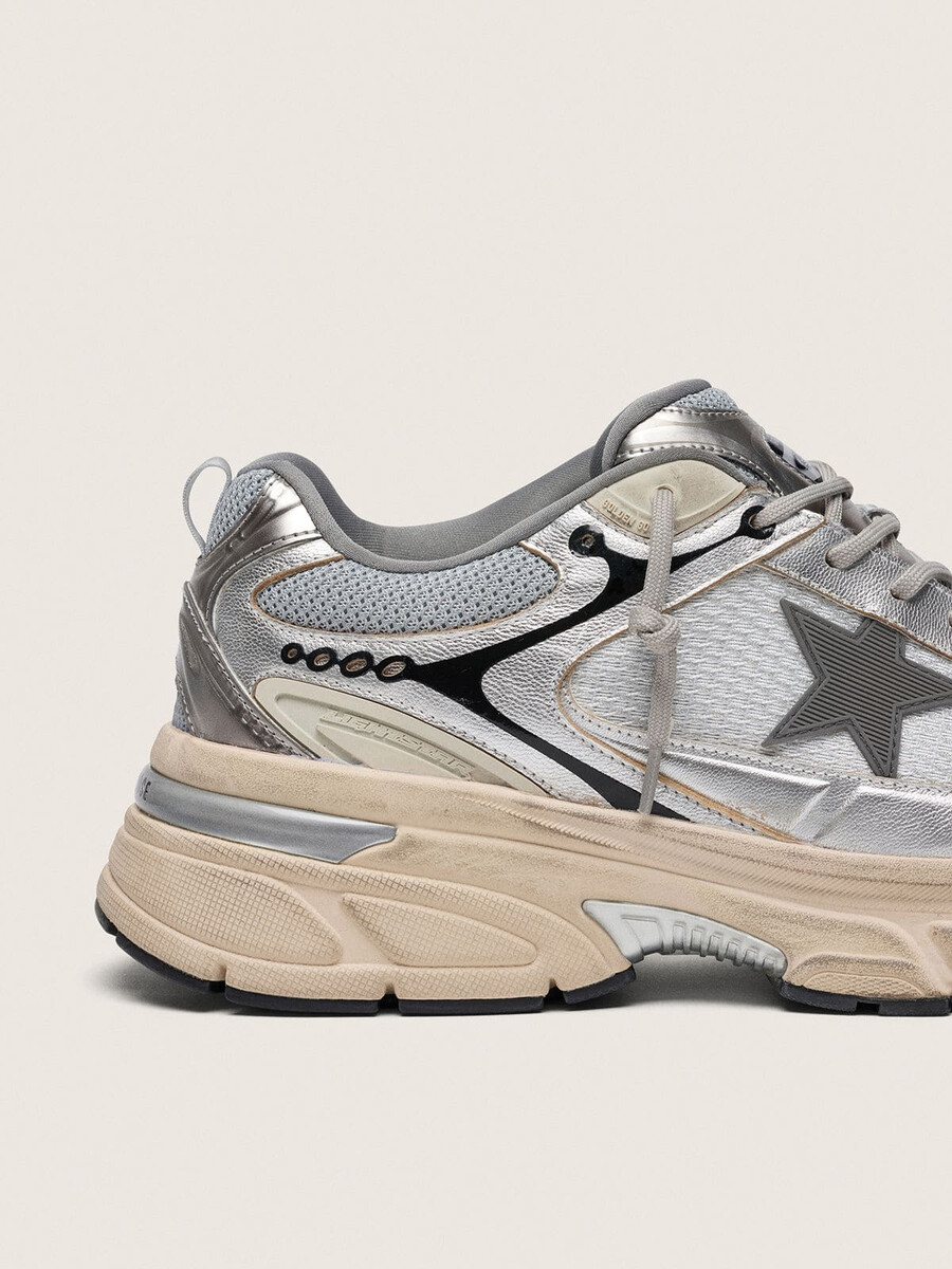 lightstar para hombre en malla gris y piel napa plateada con estrella de tpu gris