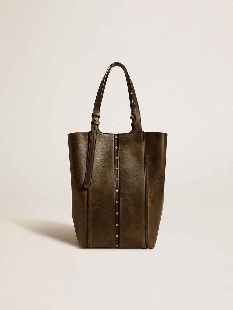 bolso 247 north south en piel envejecida negra con asas ajustables