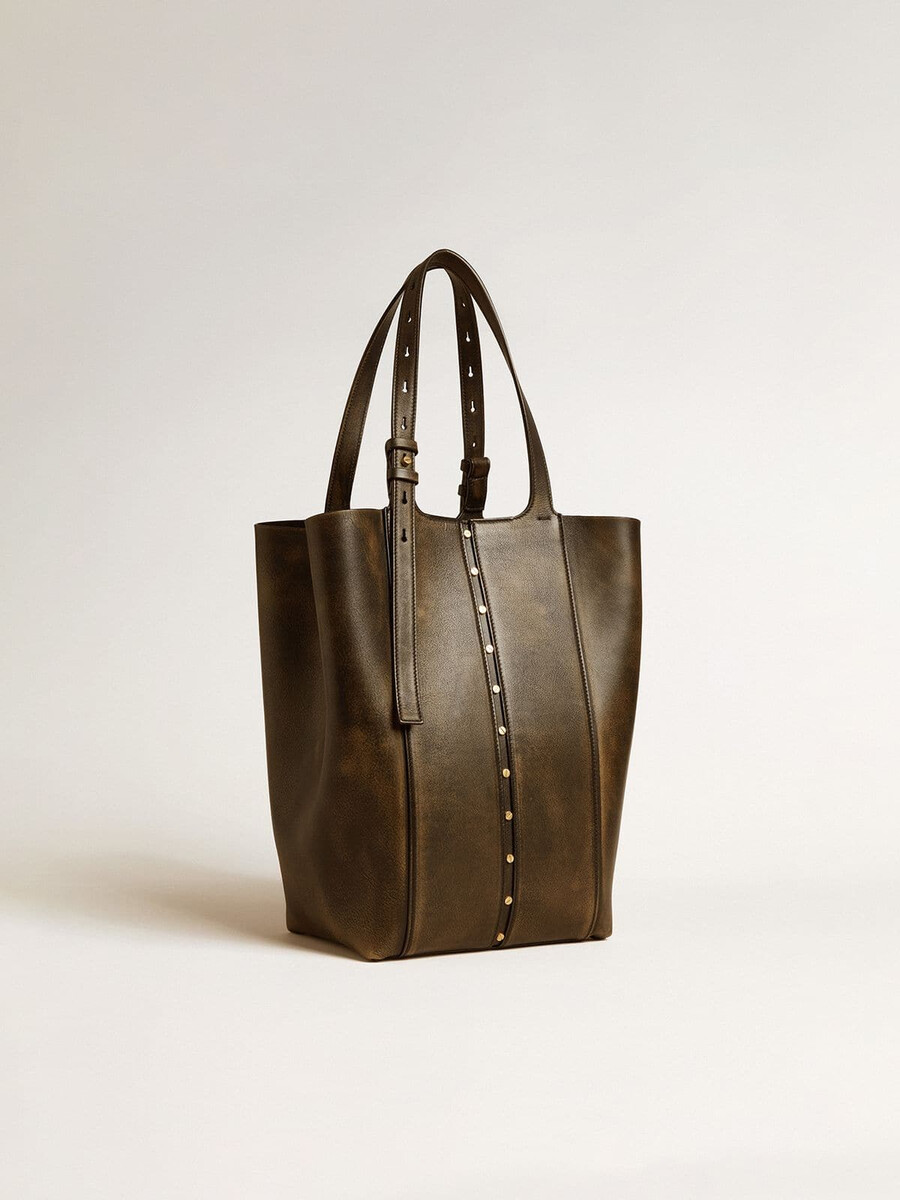 bolso 247 north south en piel envejecida negra con asas ajustables