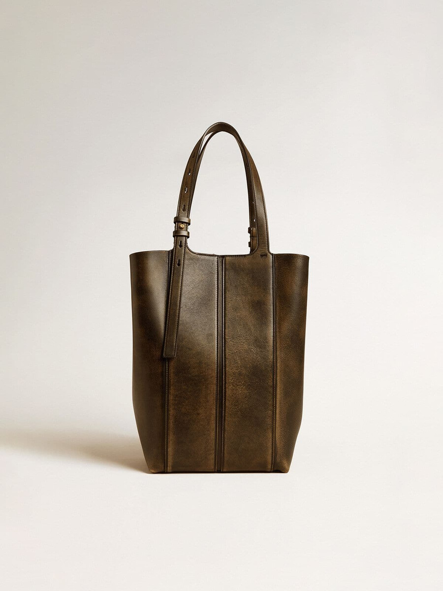 bolso 247 north south en piel envejecida negra con asas ajustables