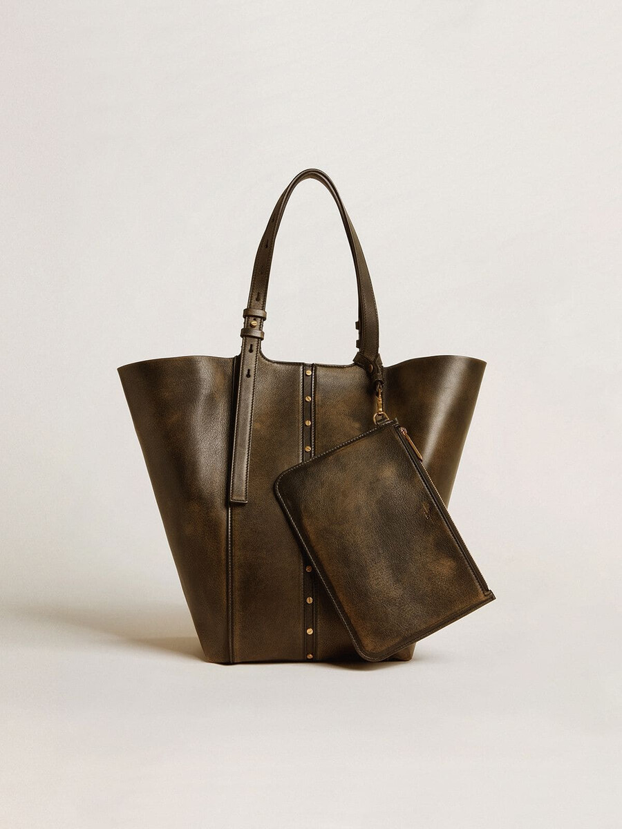 bolso 247 north south en piel envejecida negra con asas ajustables