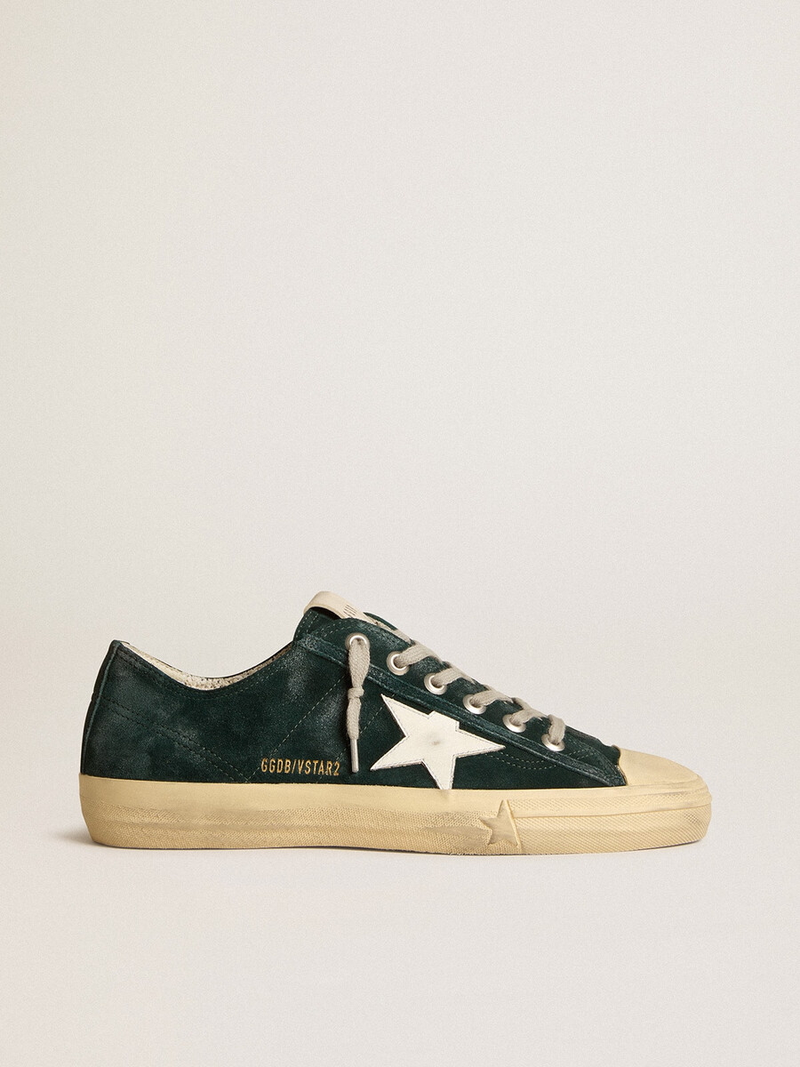 v-star para hombre en ante verde bosque con estrella de cuero blanca