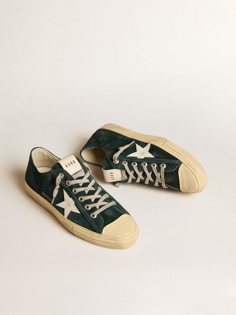 v-star para hombre en ante verde bosque con estrella de cuero blanca