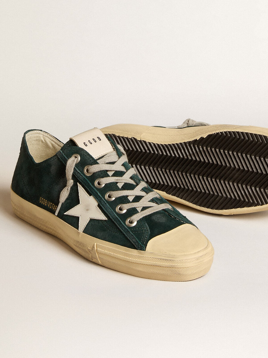 v-star para hombre en ante verde bosque con estrella de cuero blanca