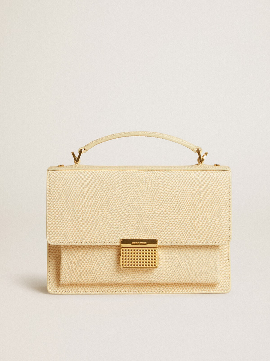 bolso venezia en piel con estampado de pitón beige y detalles dorados
