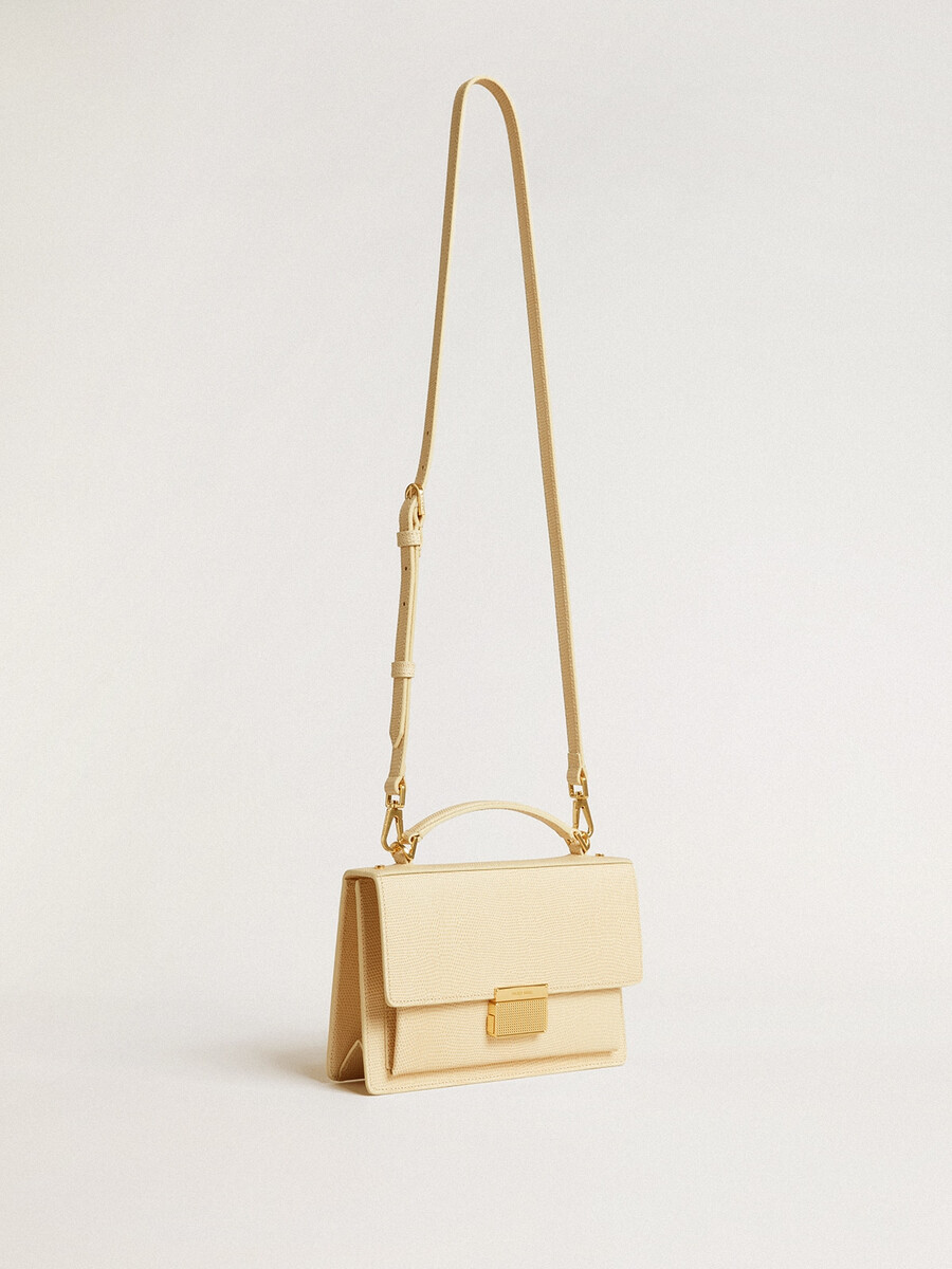 bolso venezia en piel con estampado de pitón beige y detalles dorados