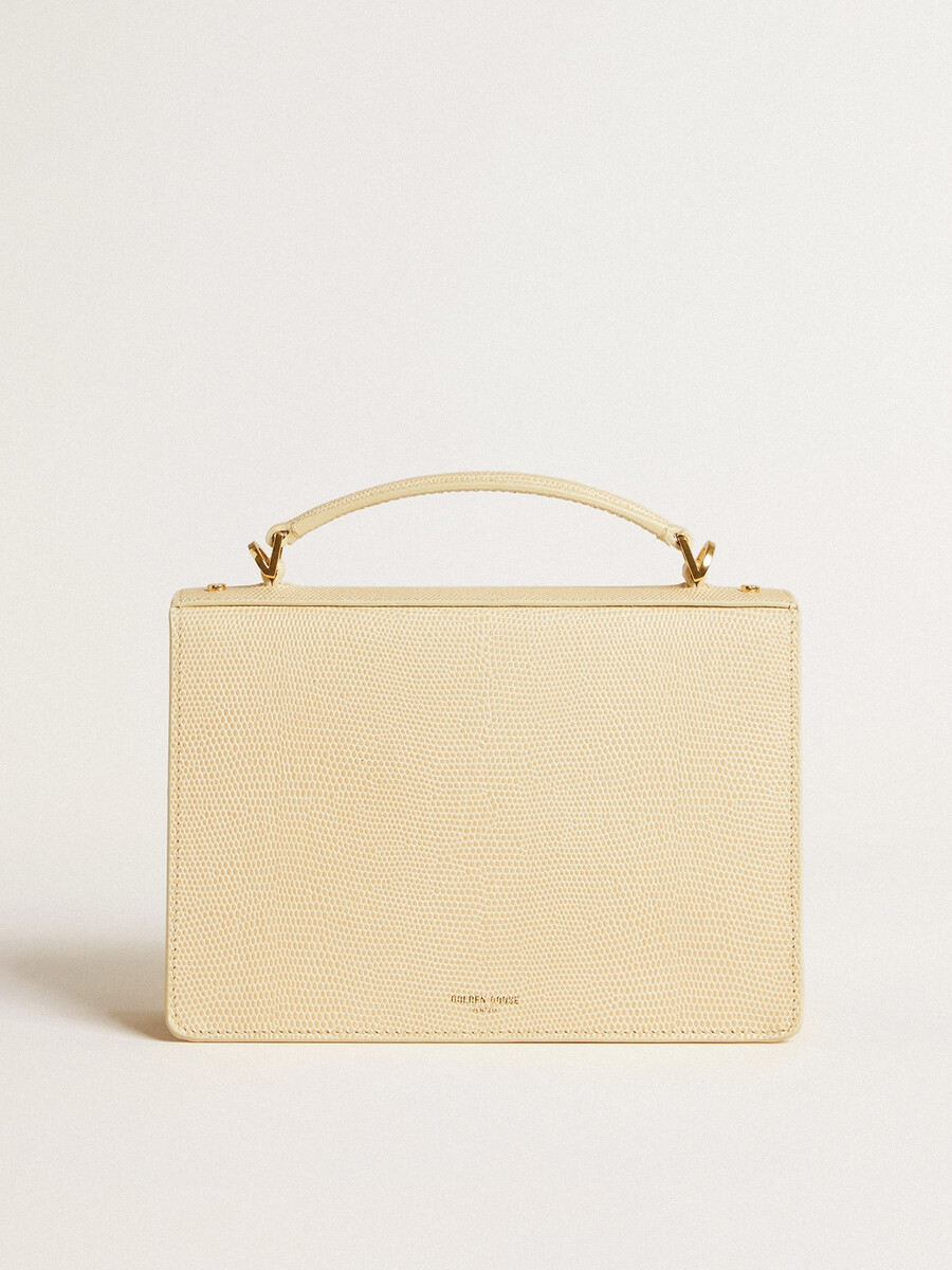 bolso venezia en piel con estampado de pitón beige y detalles dorados