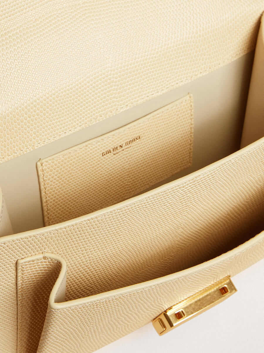 bolso venezia en piel con estampado de pitón beige y detalles dorados