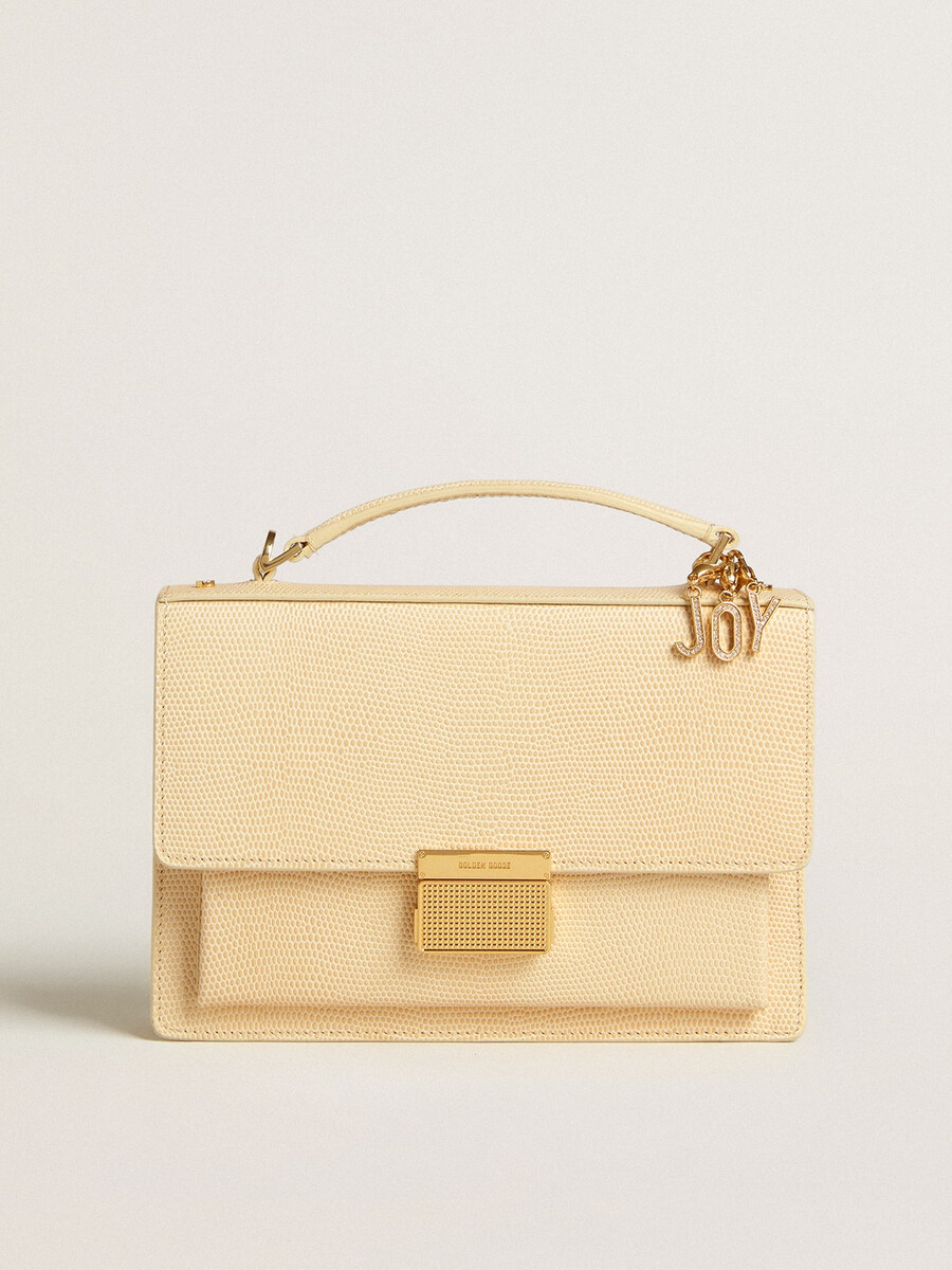 bolso venezia en piel con estampado de pitón beige y detalles dorados
