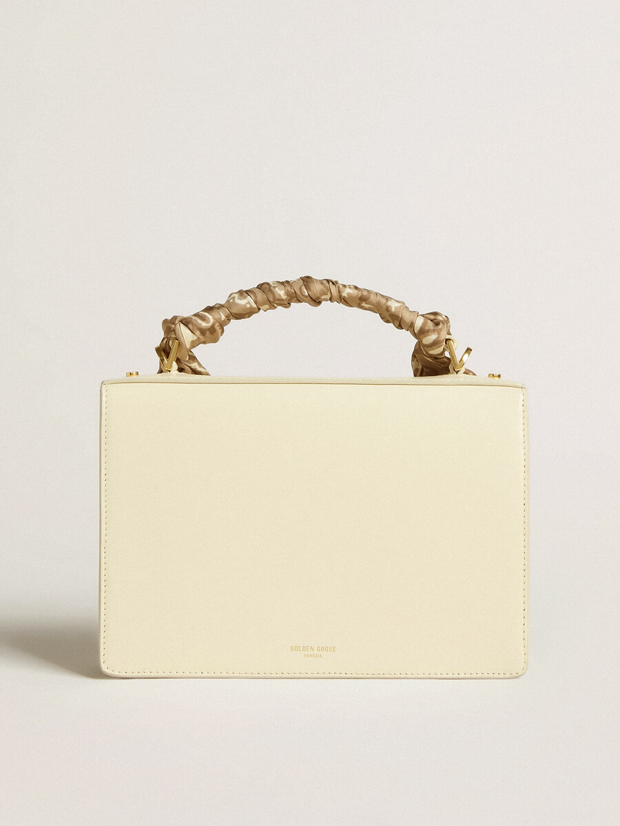 bolso venezia en piel acanalada color mantequilla con pañuelo de seda