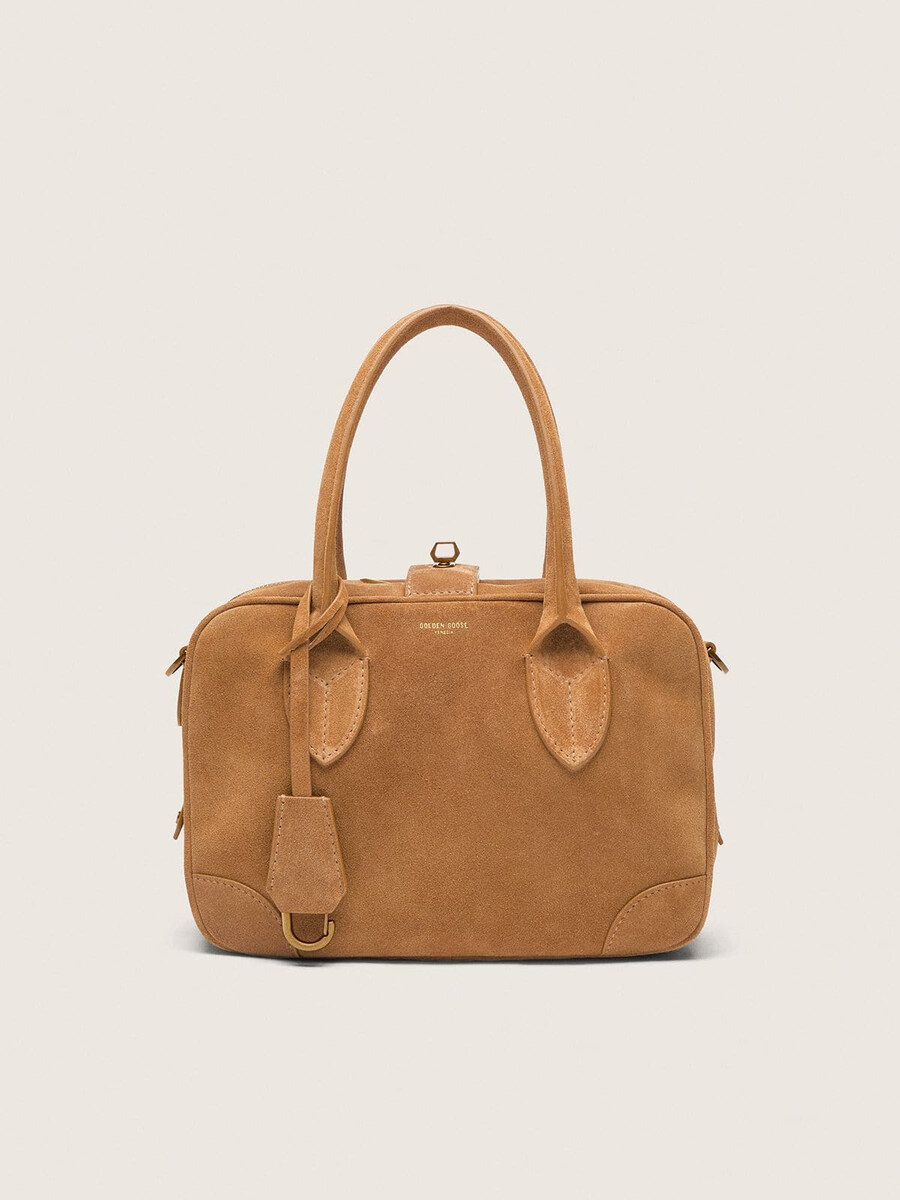 bolso vita en ante color camel con detalles dorados