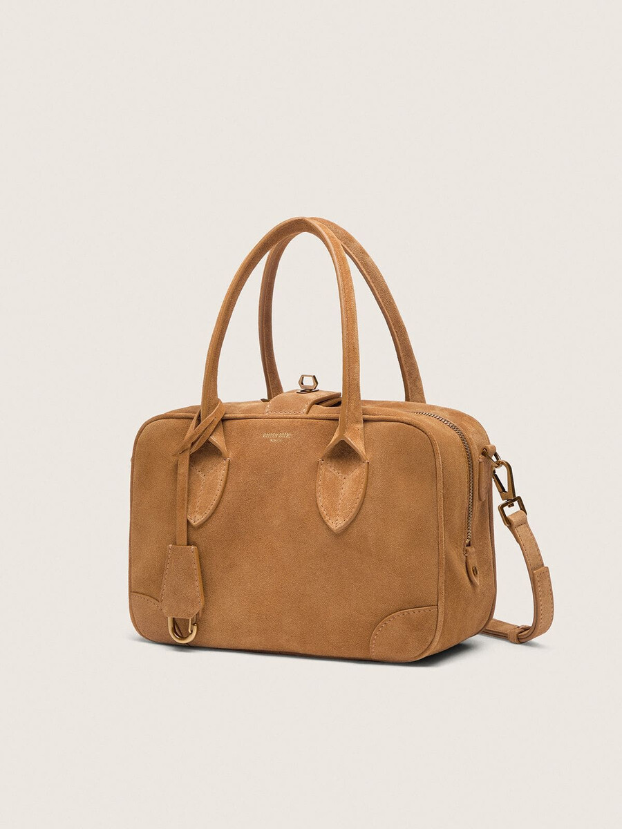 bolso vita en ante color camel con detalles dorados