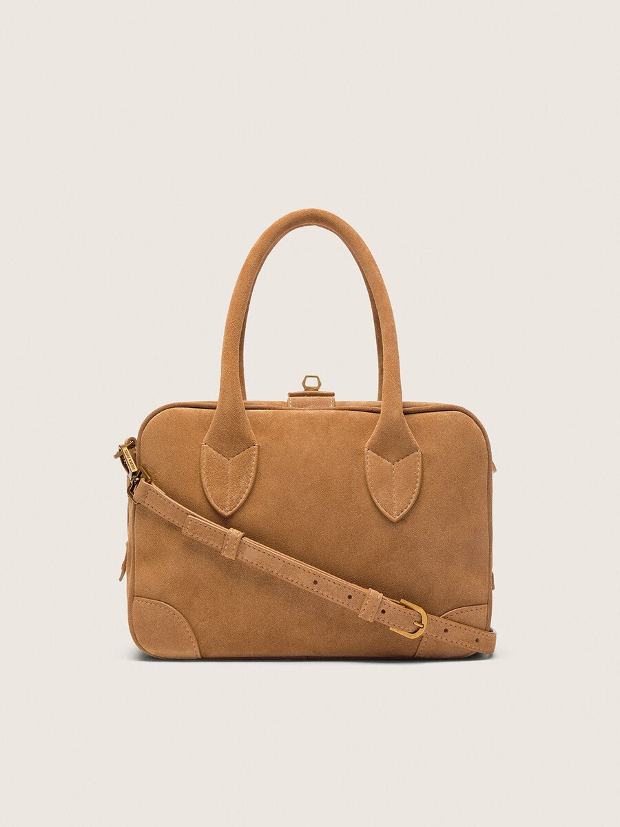 bolso vita en ante color camel con detalles dorados